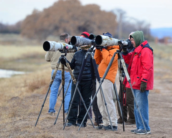 many people are taking pictures with a big telescope