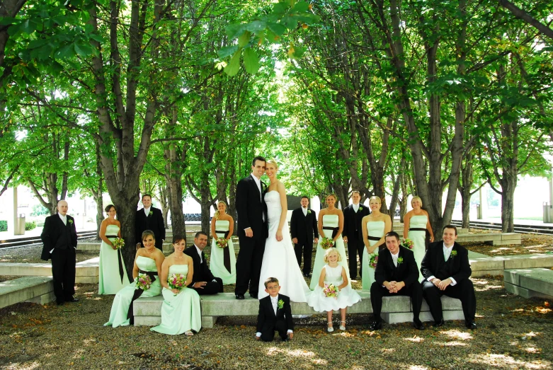 a group of people dressed in formal attire, some posing for the camera