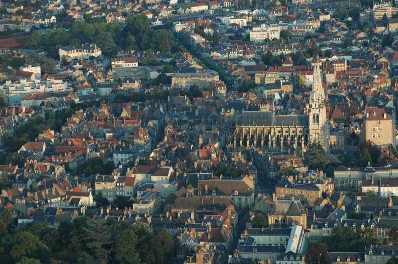 the cityscape shows the old and modern architecture