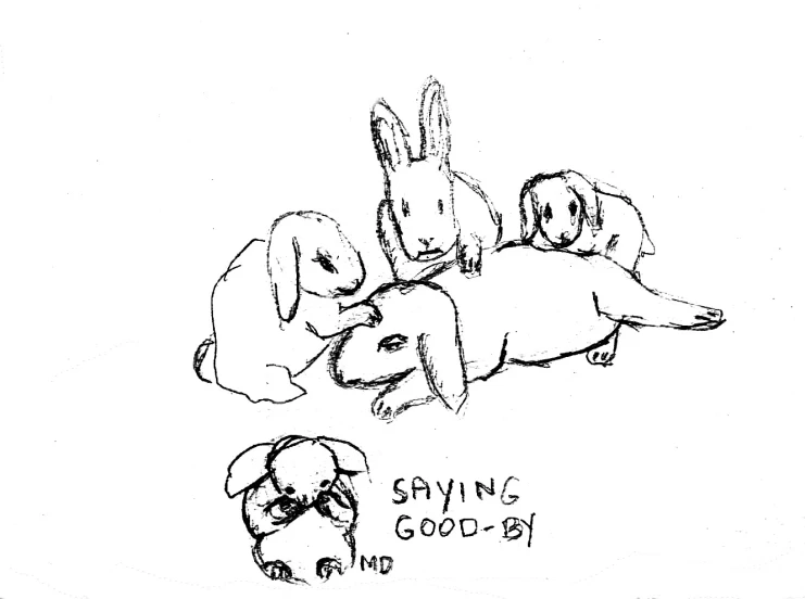 drawing of three dogs laying down with their heads close together