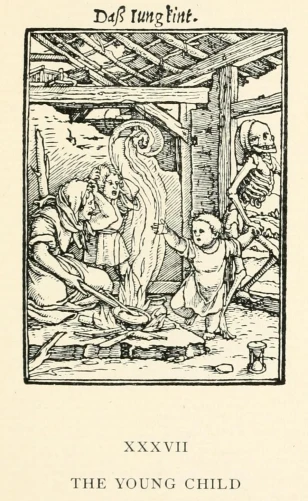 a book page showing a man with two children