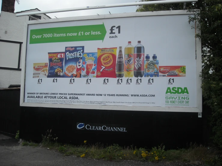 advertising on a large sign advertising products