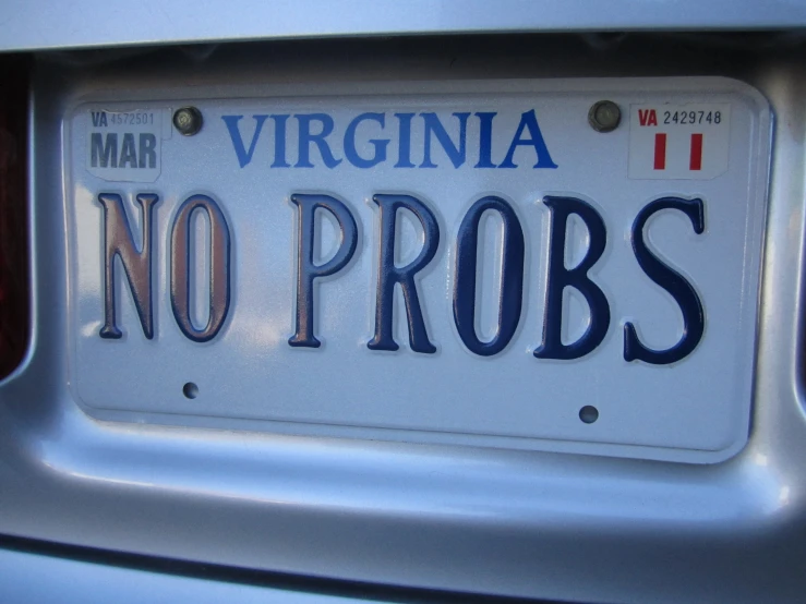a license plate saying virginia no propross on it
