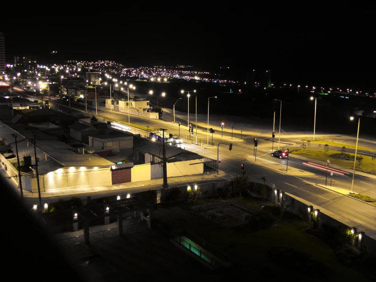 an aerial view of the city at night