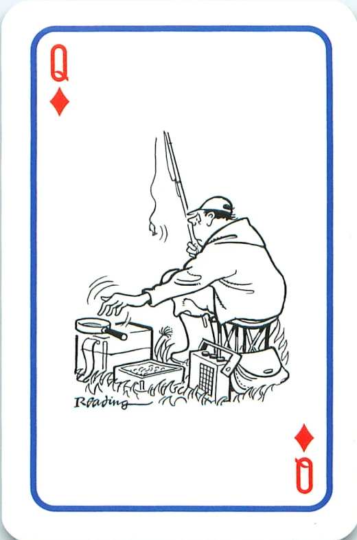 a card that says the man is using a small cart