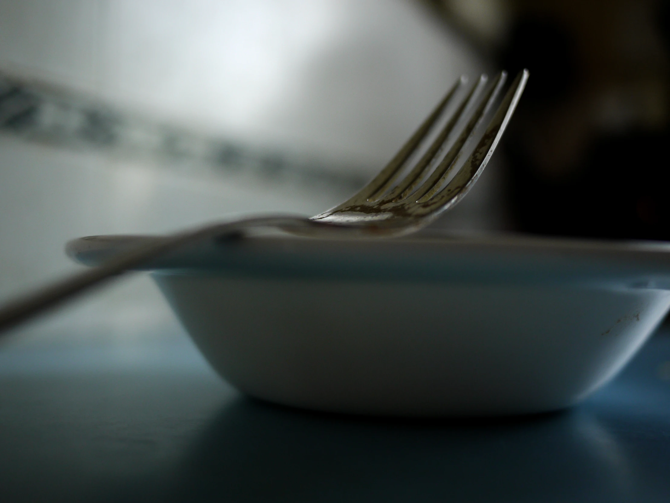 there is an empty plate with a fork