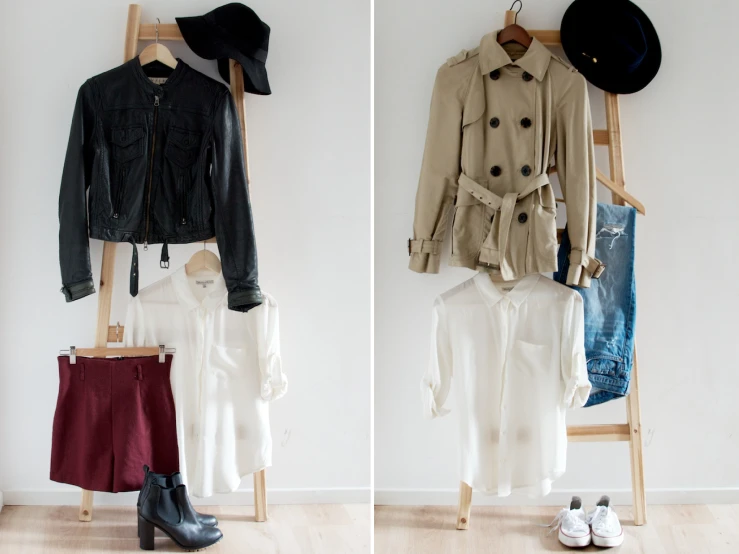 an assortment of women's clothing displayed on clothes racks