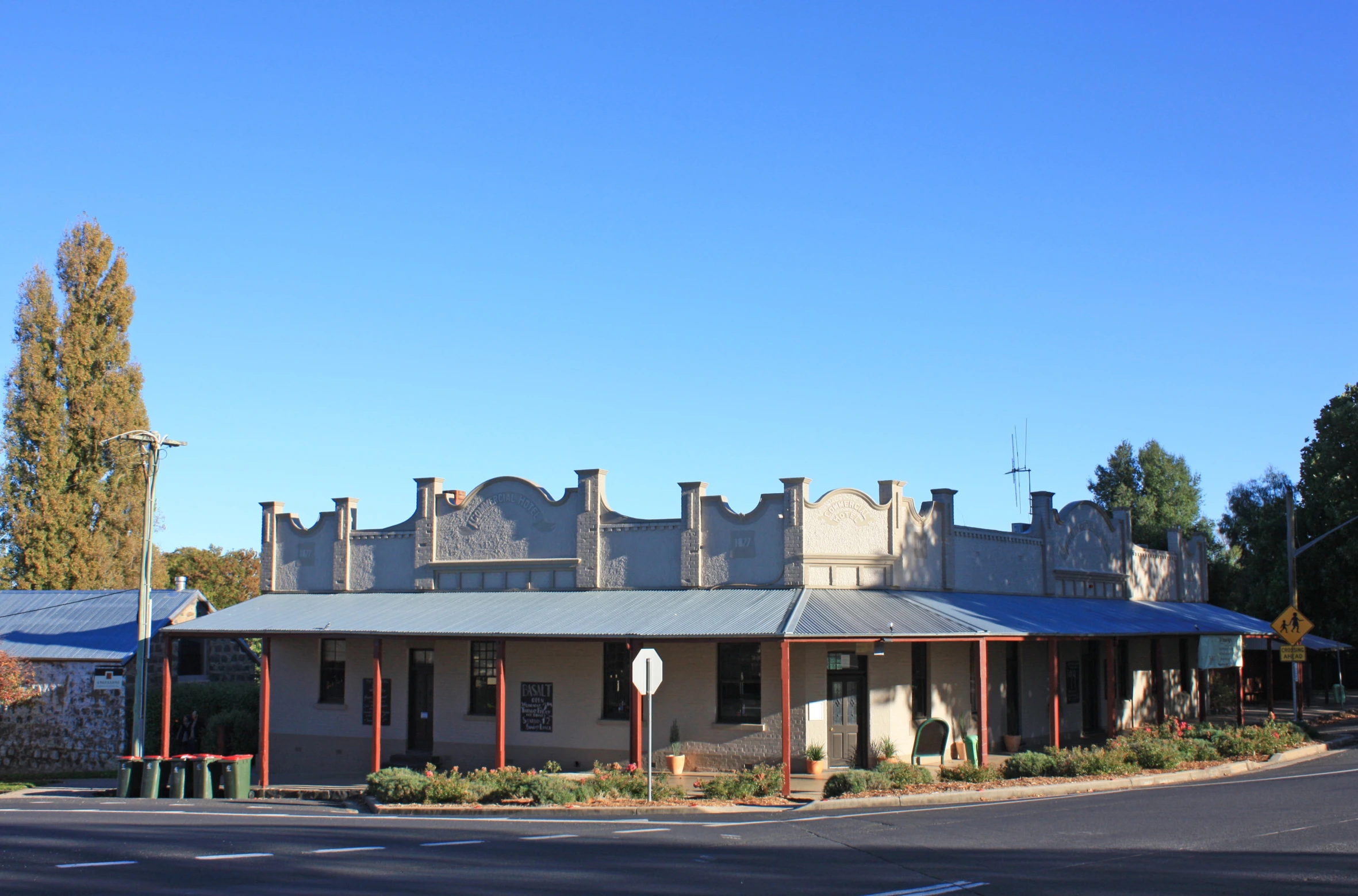 an old train station near an intersection in australia