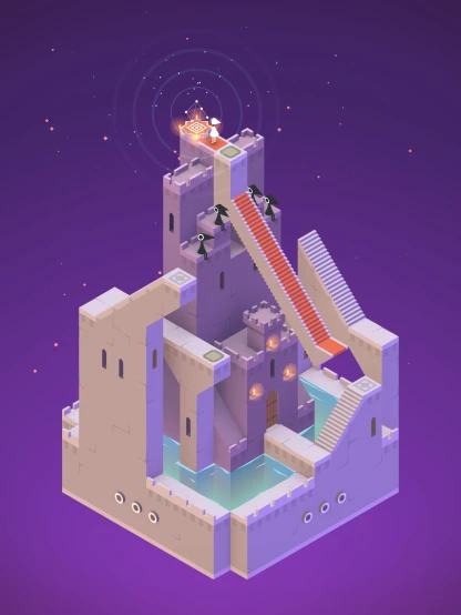 a futuristic castle with stairs going to the top