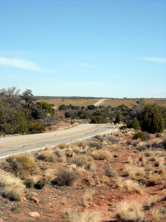 an empty road and the desert with no traffic