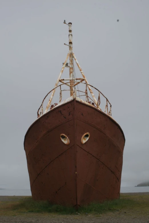 the large ship has been painted brown with a lot of small eyes