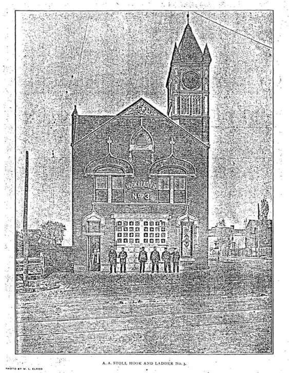 an old black and white drawing shows people walking by a building