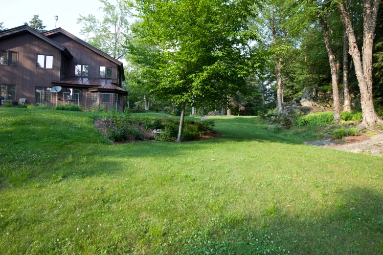 a fire hydrant is in a garden in front of a house