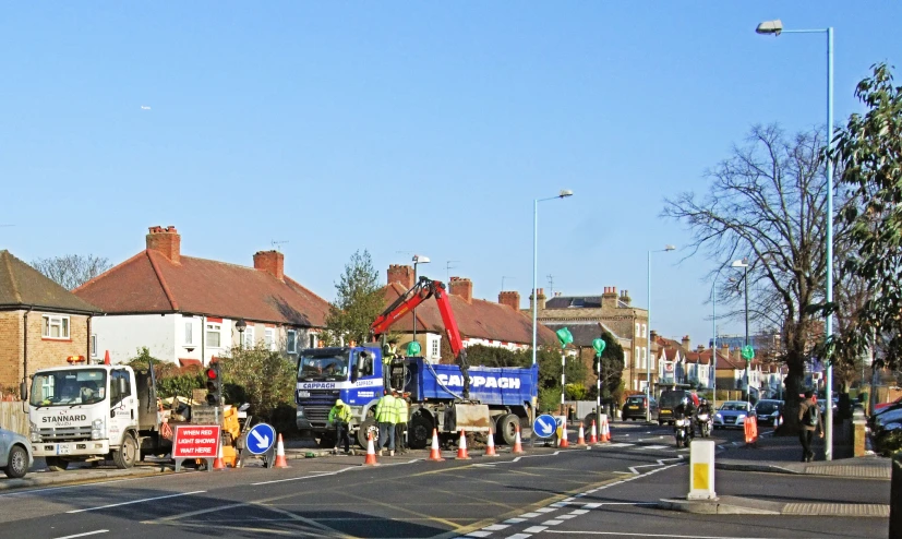 the street is quiet from cars and construction work