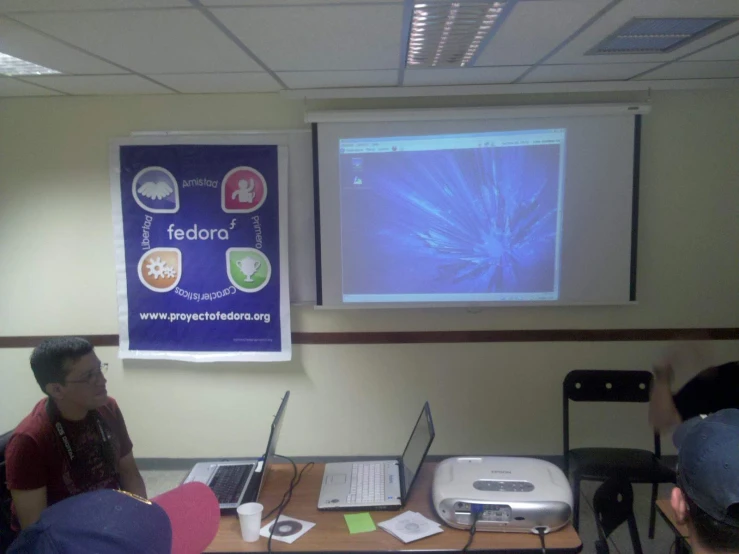 two people watching an presentation with their laptops on