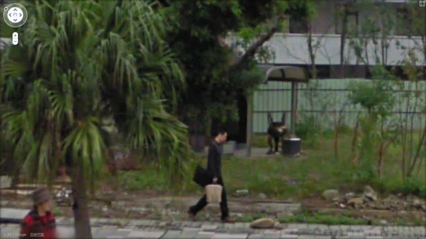 a couple of people walking across a road