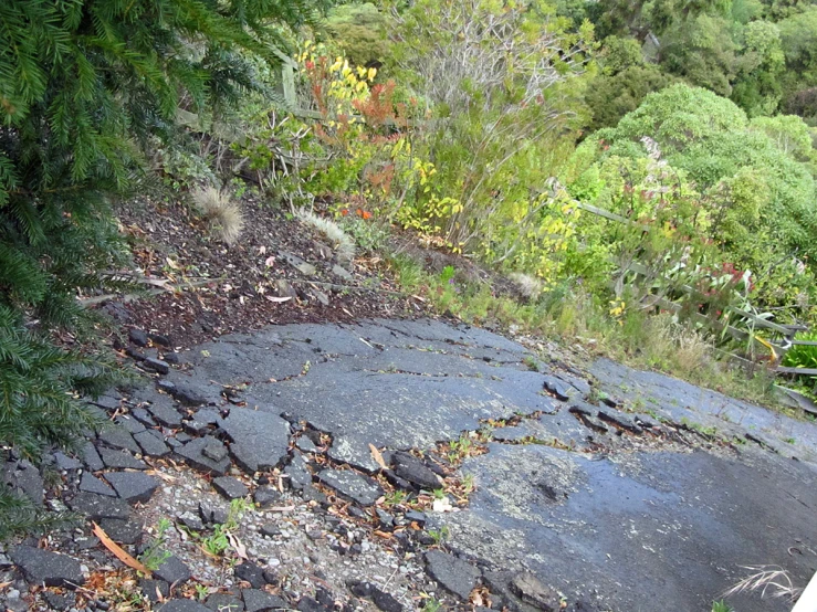 a fire hydrant is on a hillside with rocky terrain