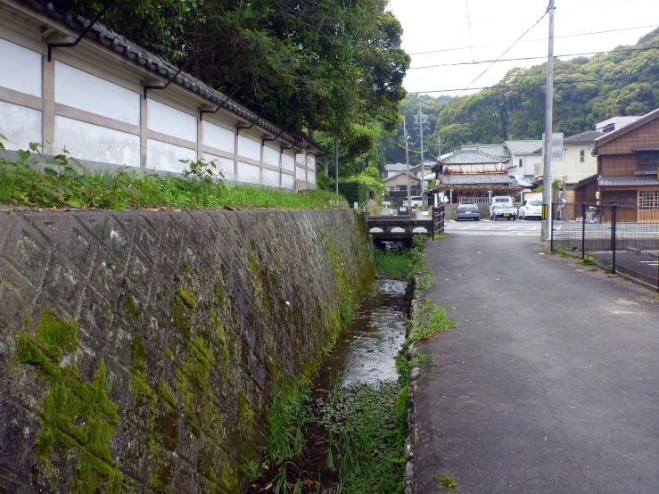 a street with a very low water fall on it