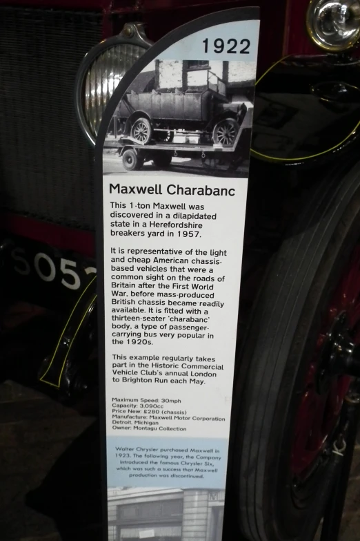 a sign describing the 1932 maxwell - chambanic