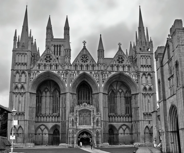 the dark gothic architecture of an old castle