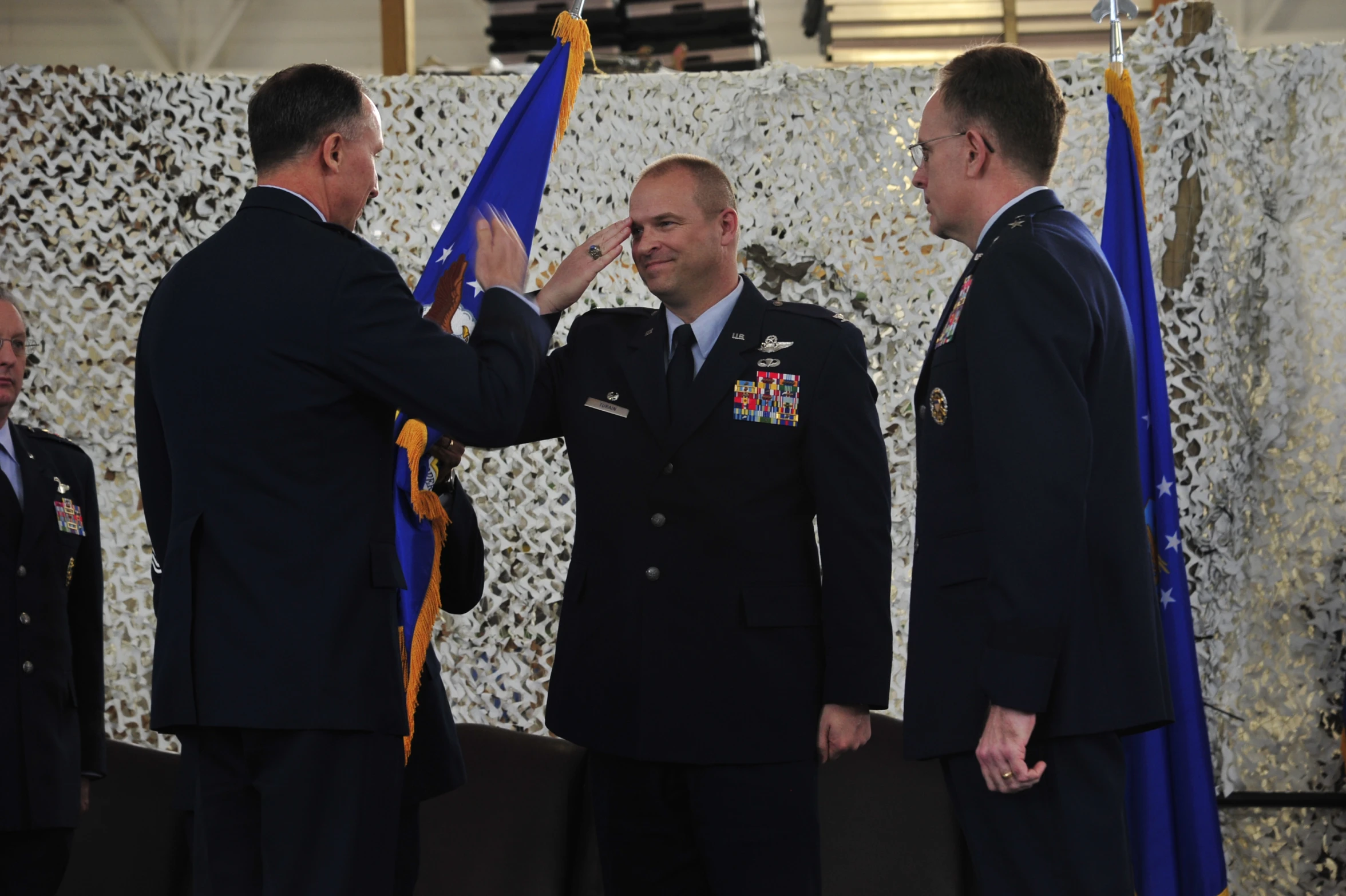 a man in a military uniform  the ceremonial ribbon