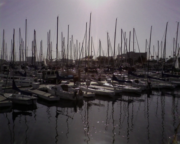 many boats in the water are docked together