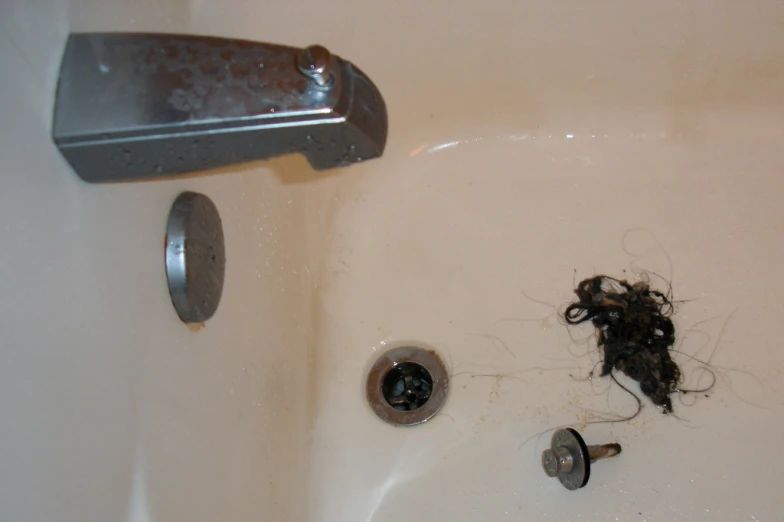 a bathroom with a toilet plunger and toilet scrubber on the side of a tub