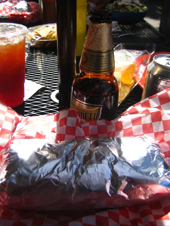 a table with many different foods on it