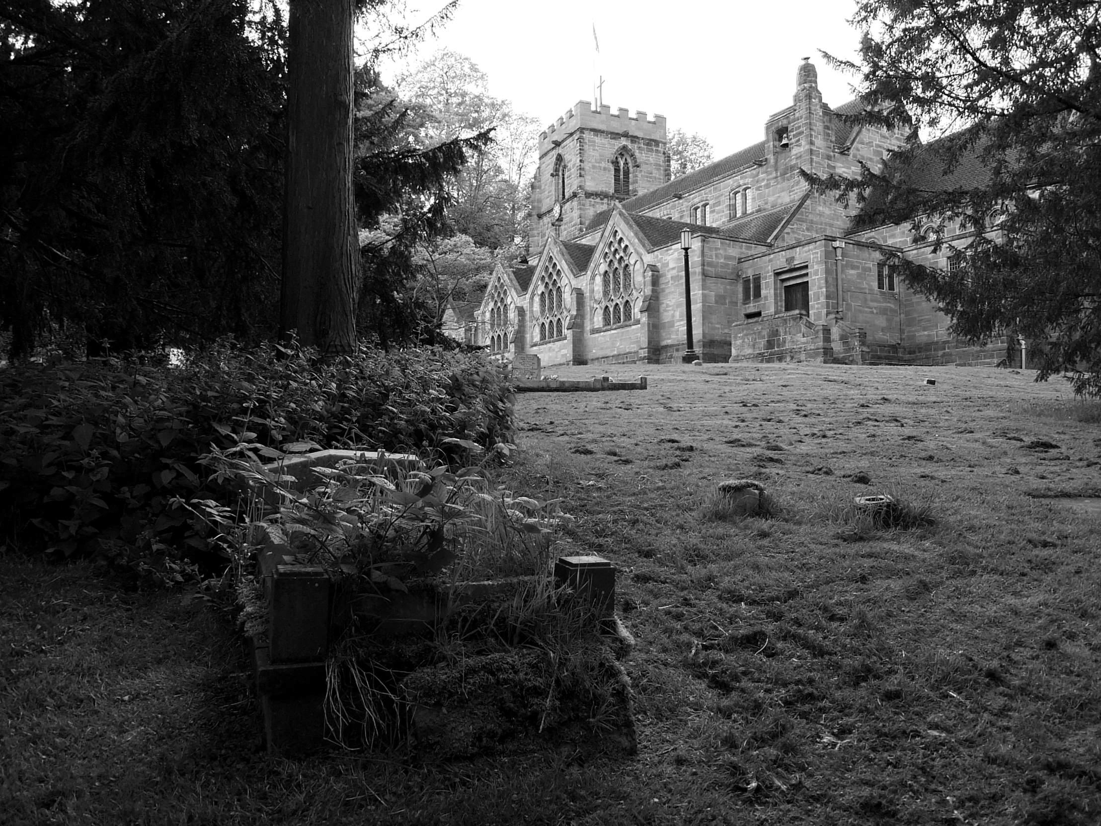 black and white pograph of a castle and yard