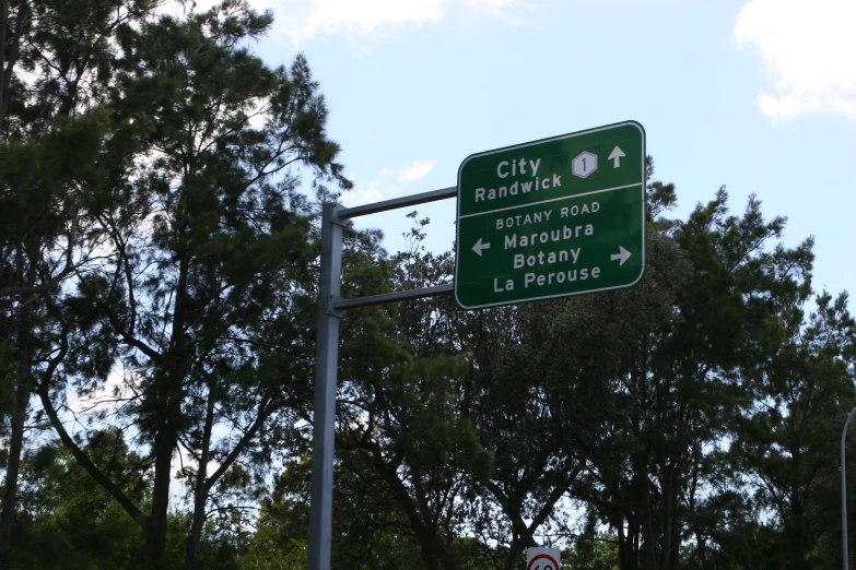 a green sign indicates the distance of the road