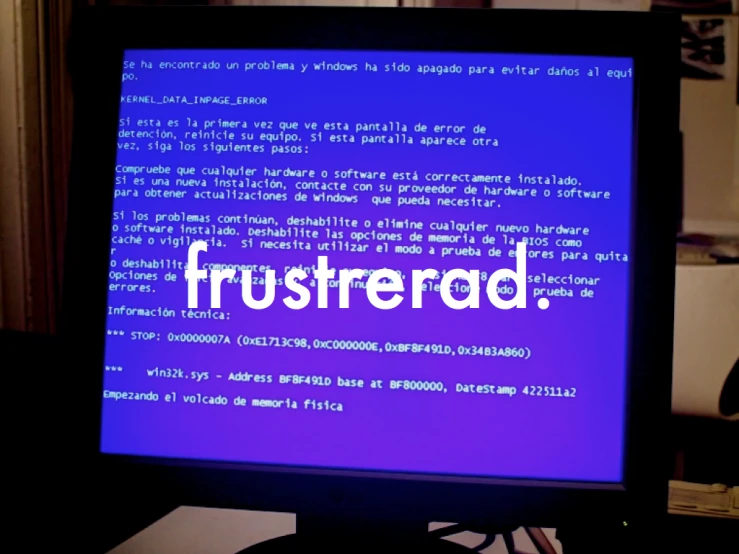 there is a computer that has the word frustrated on it