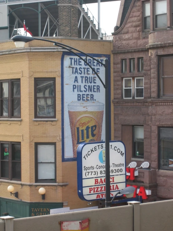 a very tall building with a big sign on it