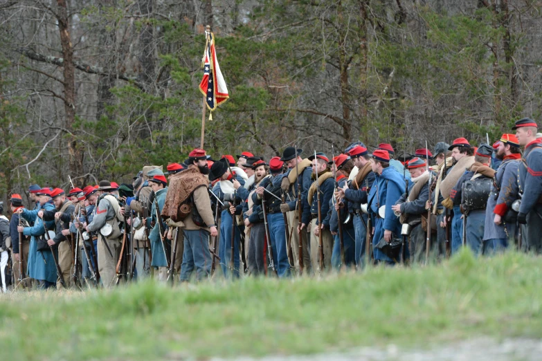 a line of civil war reenactment soldiers