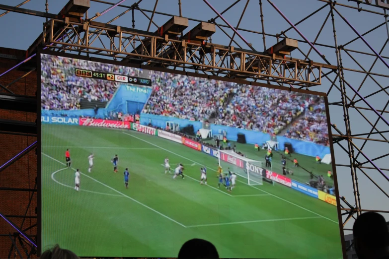 an image of a television screen showing soccer game being played