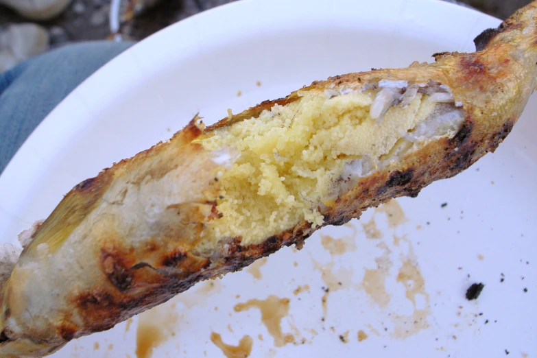 a partially eaten food item is displayed on a plate