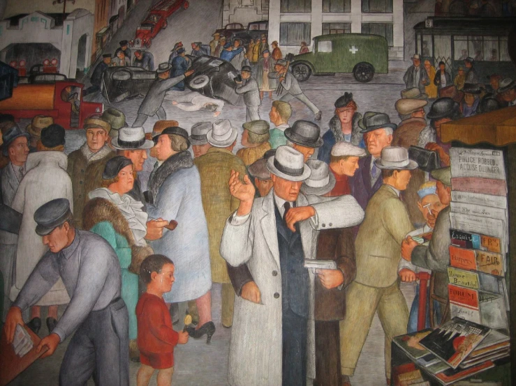 a mural depicting a group of people outside