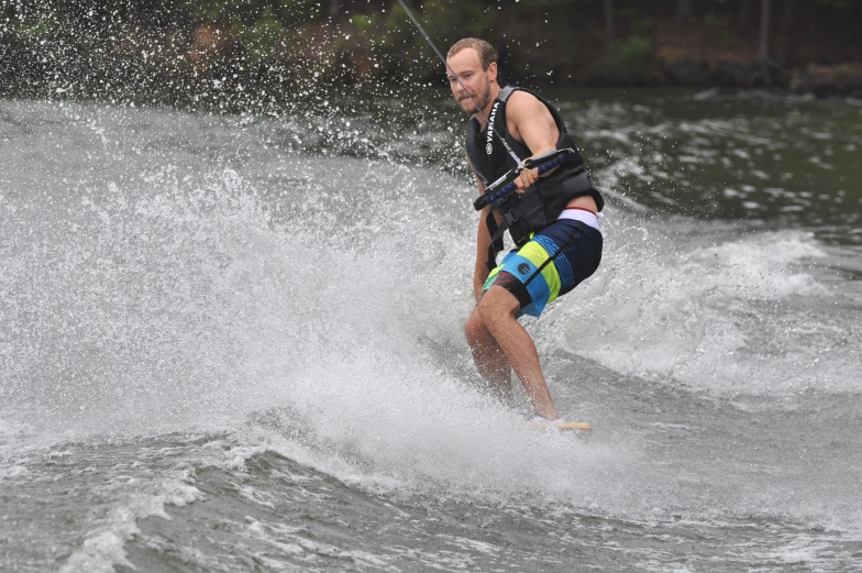 a man on skis does water skiing in the water