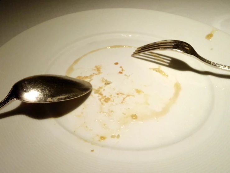 fork and spoon left over on an empty plate