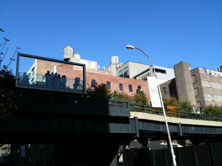 a large building near a tall bridge