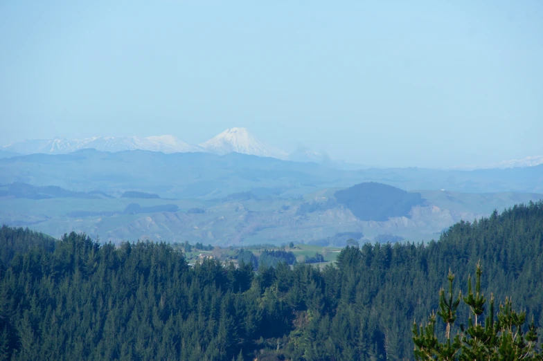 a mountain view from a hill with some trees