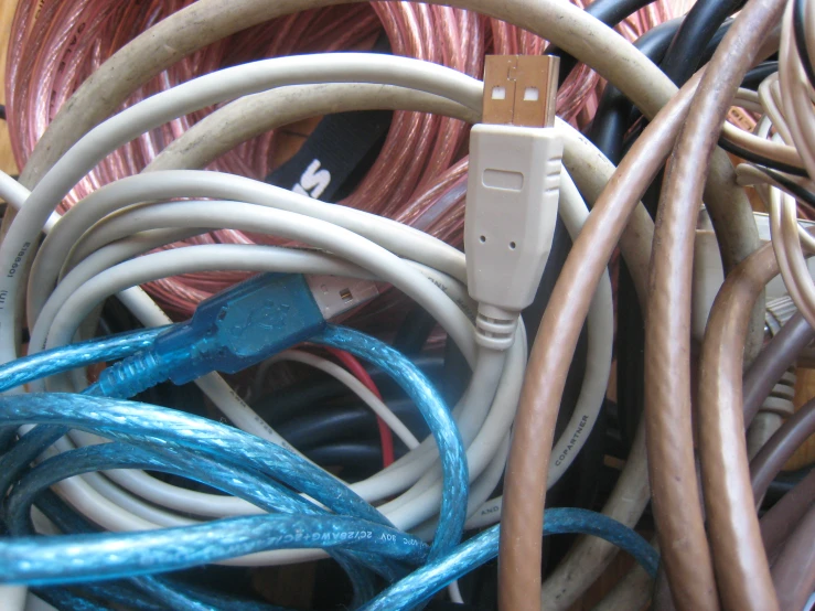 a bunch of cable and wires piled together