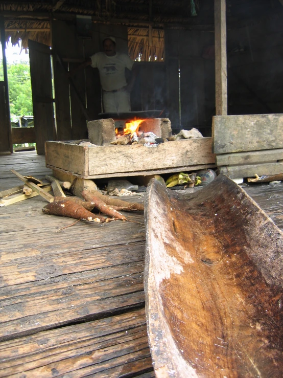 the wood is being made near a stove