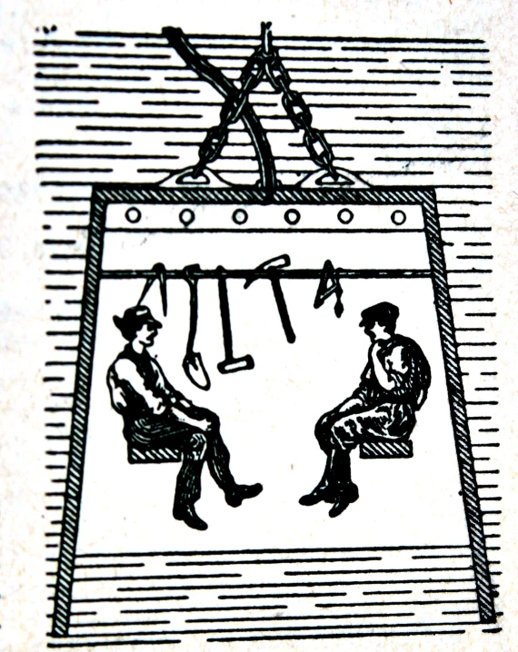 a cartoon depicting two men talking on a clothes line