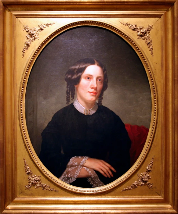 a portrait of a woman in black clothes