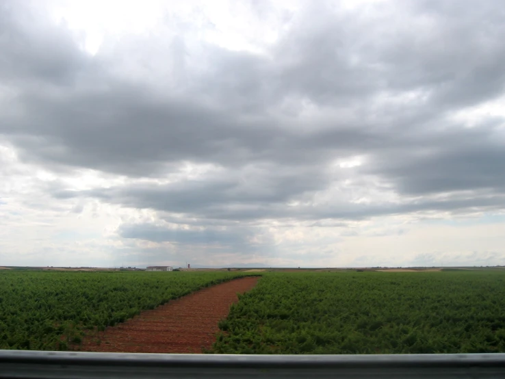 a dirt path leads into the distance in a vast green area