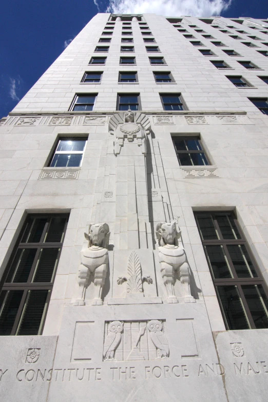 the building is tall and has large windows