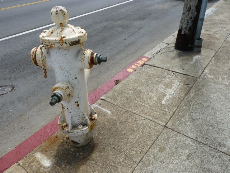 a white fire hydrant on the side of the road