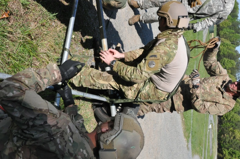 a group of soldiers doing soing together to each other