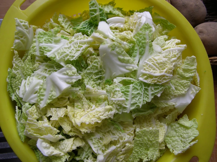 a plate of lettuce sitting on top of a table