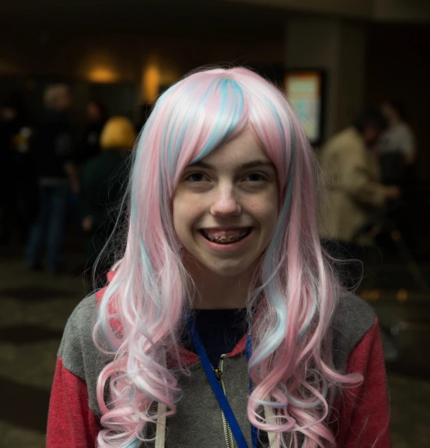 girl in long pink and blue hair with two tones